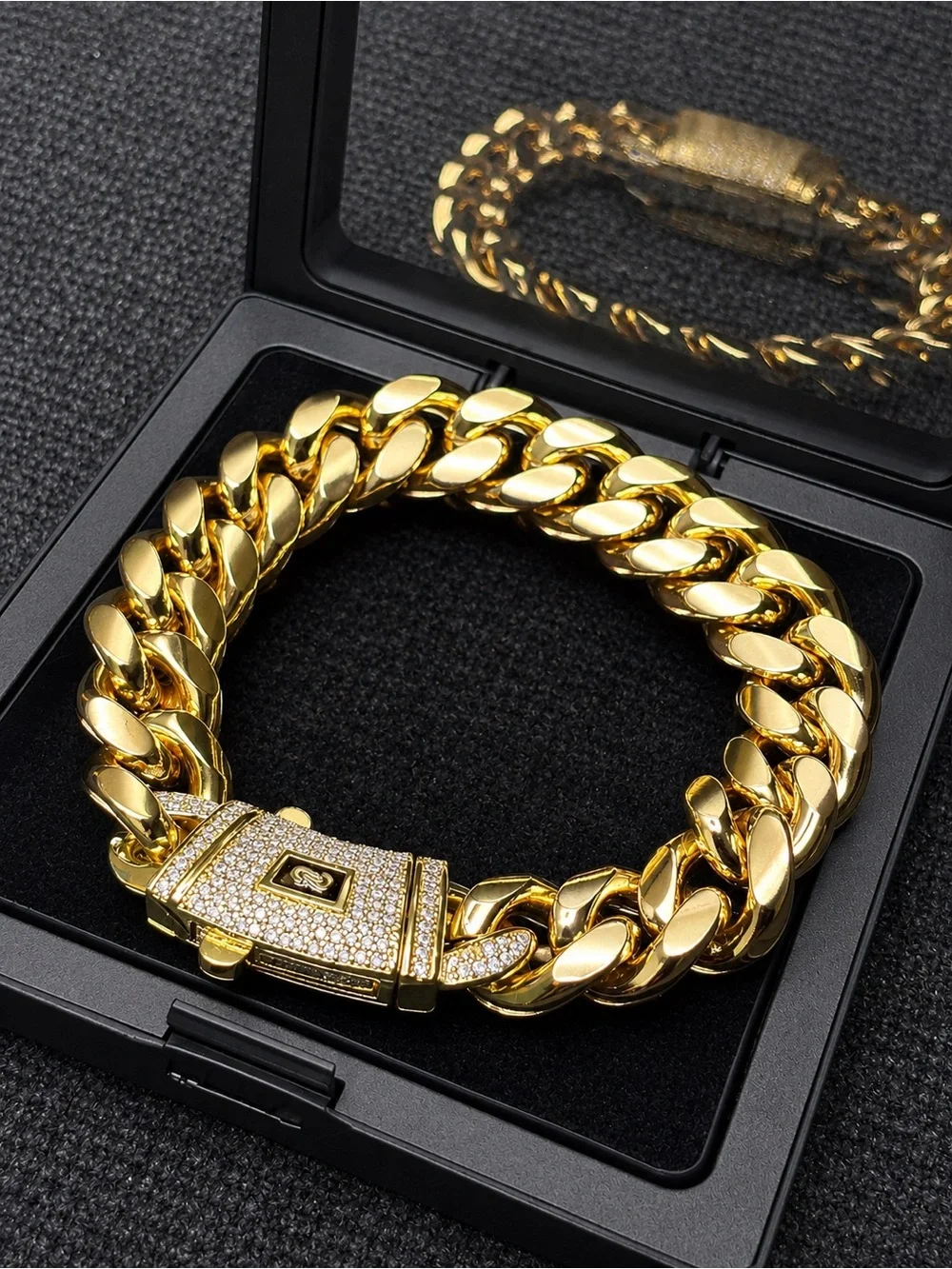 Gold Cuban Link Bracelet with Pave Clasp